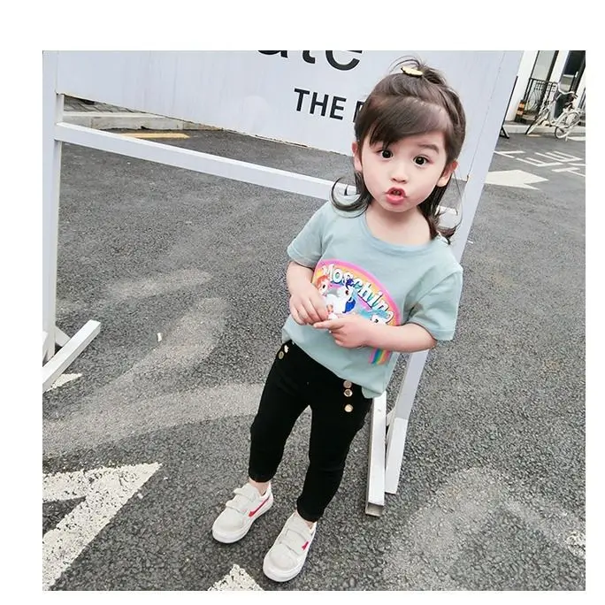 100-150 Cm Spring Autumn Girls Fashion Tight Pant with Buttons Baby Kids Children Trousers - Image 2