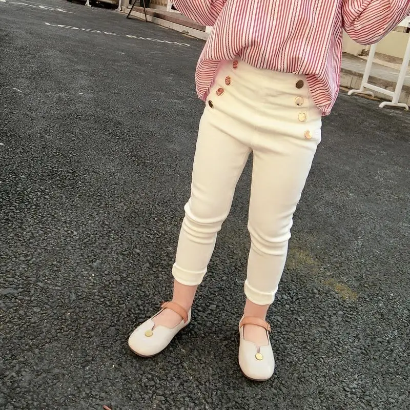 100-150 Cm Spring Autumn Girls Fashion Tight Pant with Buttons Baby Kids Children Trousers - Image 4