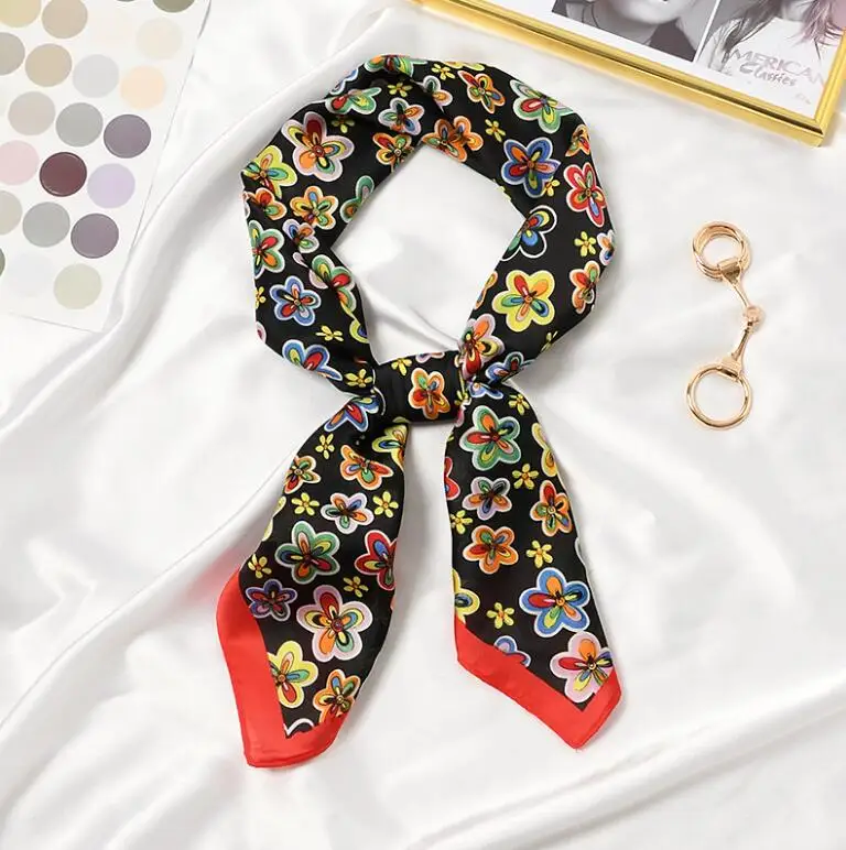 70*70cm Colorful Flowers Print Square Scarf Women Bandana Hairband Lady Head Wraps Female Shawl Fashion Neckerchief - Image 3