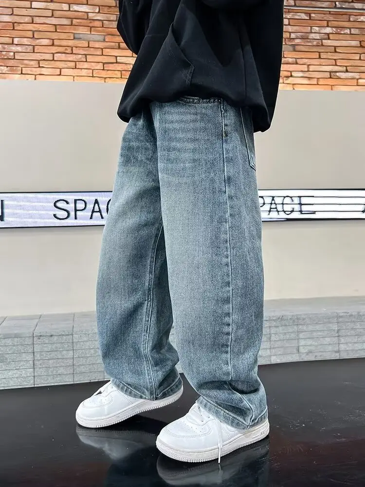 High Quality Jeans For Boys Trendy Brand Soft And Loose Straight Leg Wide Leg Casual And Versatile Children's Pants - Image 3