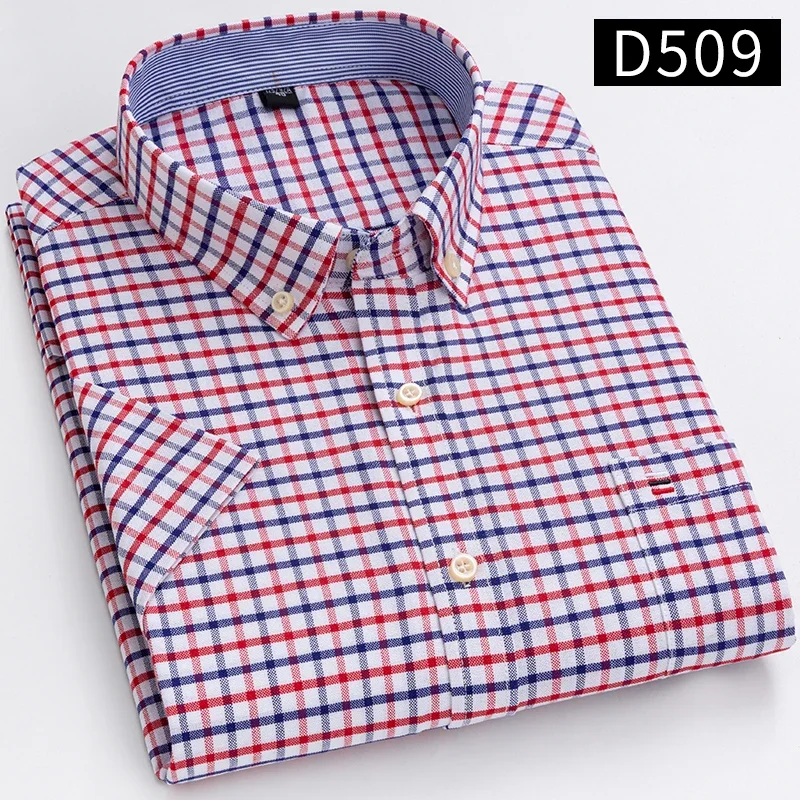 100% Cotton Breathable Men Oxford Short Sleeve Summer Plaid Shirts Striped Male Clothes Business Regular Fit Oversized - Image 12