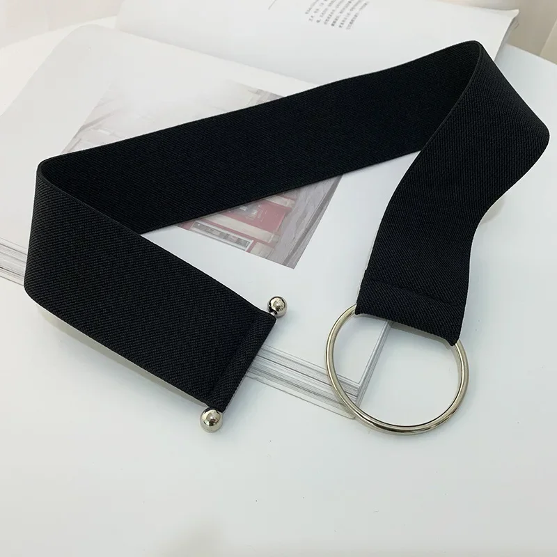 Belts for Women Black Simple Waist Elastic Ladies Band Round Buckle Decoration Coat Sweater Fashion Dress Rice White - Image 3