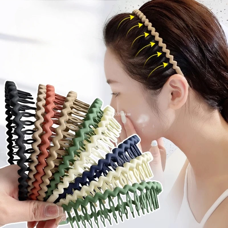 1Pc Solid Color Wave Hairbands for Women Trendy Toothed Non-slip Hair Combs Hair Accessories Girl Face Wash Sports Headbands 집게핀