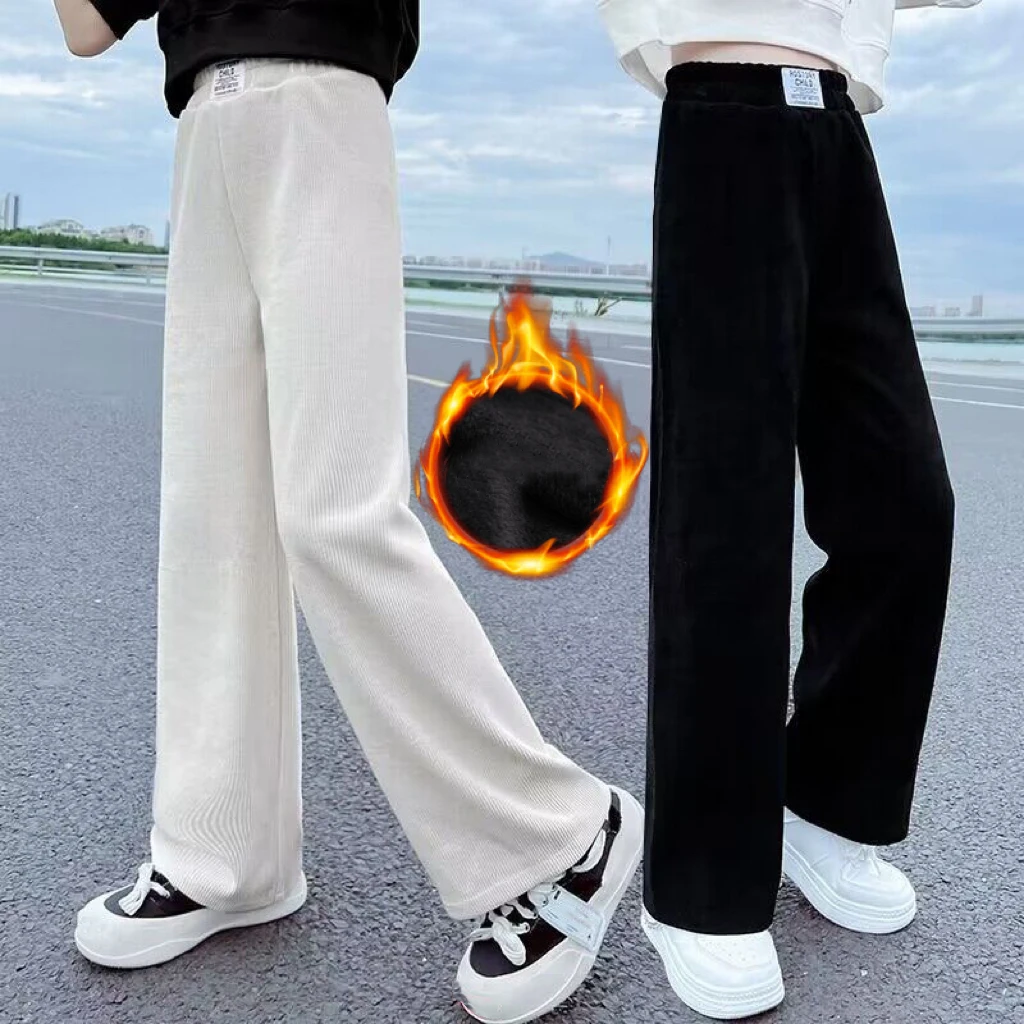 1pcs Autumn Winter Girls Thickening Wide Leg Pants Children's Corduroy Casual Straight Pants Kid Trend Slimming Long Trousers - Image 2