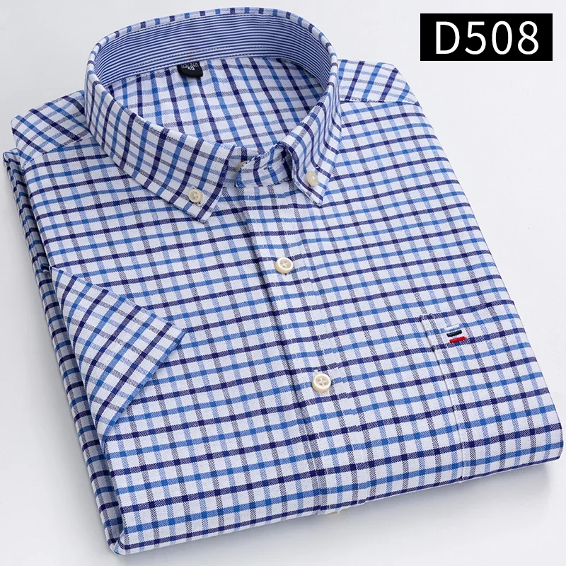 100% Cotton Breathable Men Oxford Short Sleeve Summer Plaid Shirts Striped Male Clothes Business Regular Fit Oversized - Image 10