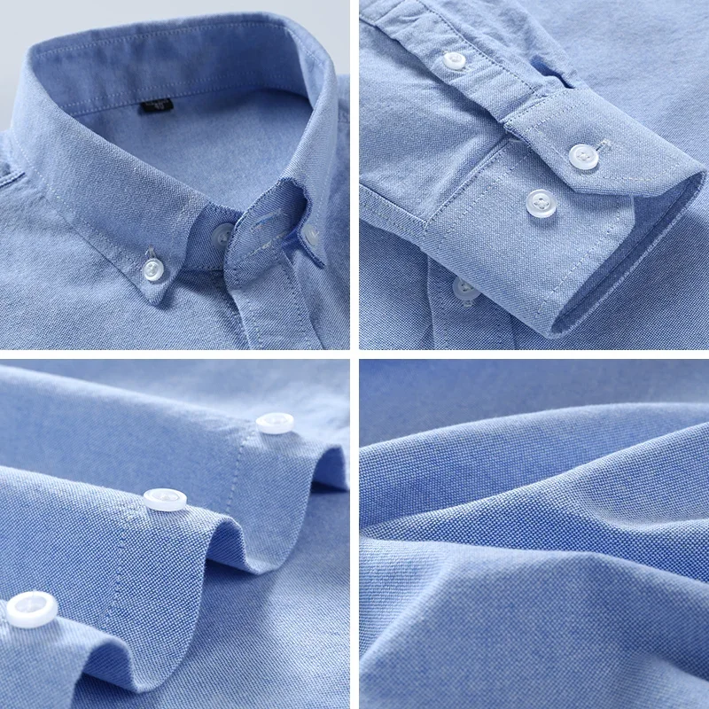 2024 Men's Long Sleeve Dress Shirt Men Pure Cotton Oxford Embroidered Horse Casual Without Pocket Solid Shirt Plus Size - Image 5