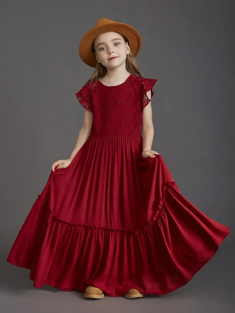 New Summer Girls Lace Flower Floor Long Dress Baby Kids Evening Party Dress Cloting for 4 6 7 8 10 12 Year - Image 2