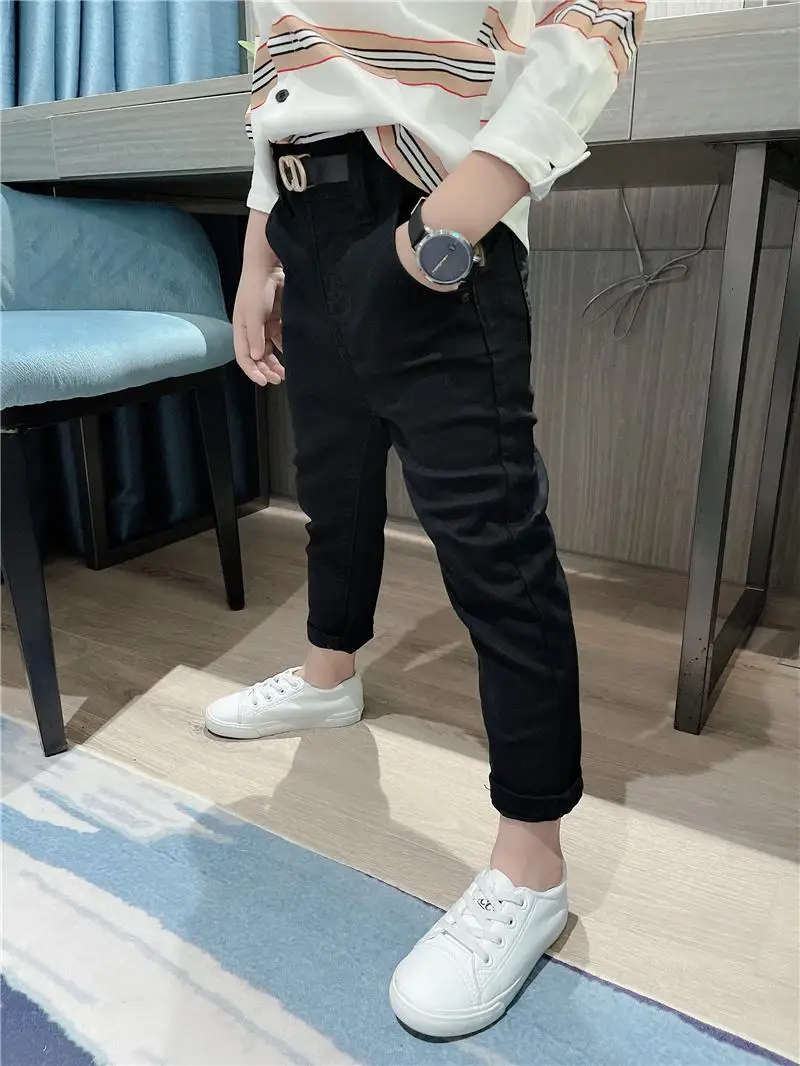 Children's Spring and Autumn New White Boys' Pants Baby Elastic Slim Fit Middle And Big School Cotton Trousers FOR Kids - Image 4