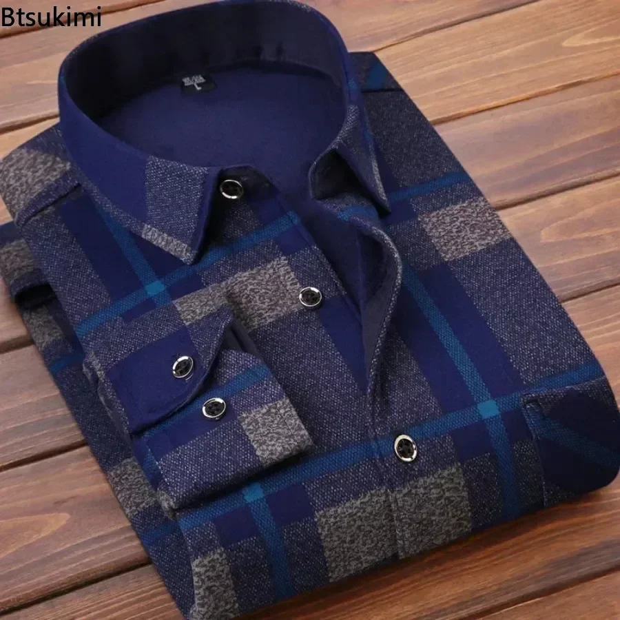 2024 Men's Autumn Winter Casual Long Sleeve Plaid Shirt Thick Warm Men's Casual High Quality Soft Large Size Warm Shirt Tops 4XL - Image 6