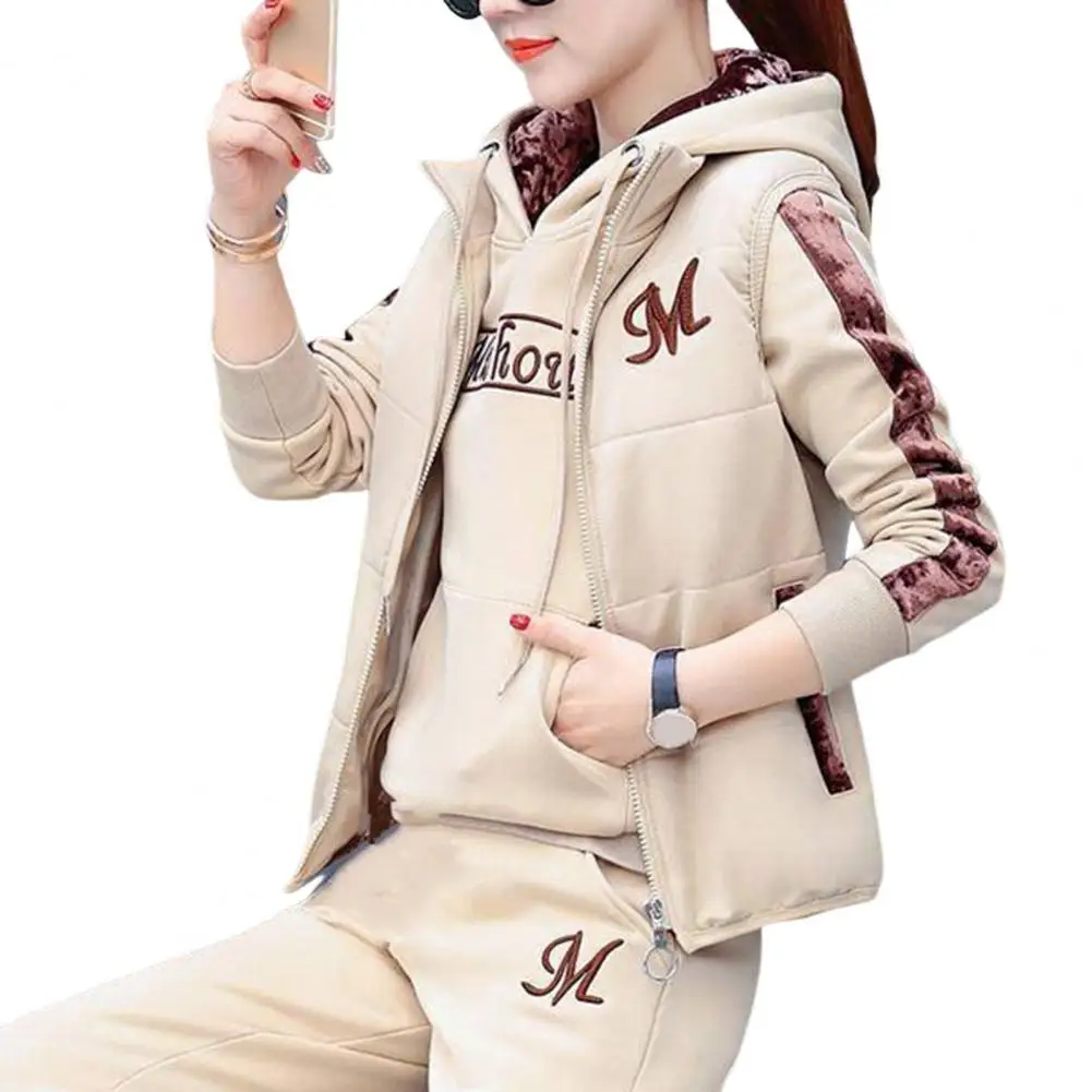 Fashion Warm Three Piece Set Women Outfit 2022 Fall Winter Thicken Tracksuit Casual Waistcoat + Hoodies + Pant Female Sweat Suit - Image 7