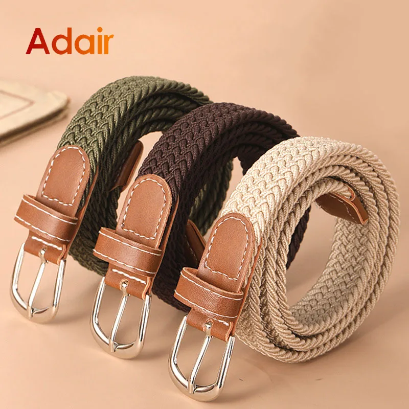 Elastic Belt For Woman Canvas Stretch Belts Solid Color High Quality Webbing Ladies Tactical Fashion Casual Jeans Strap DT050