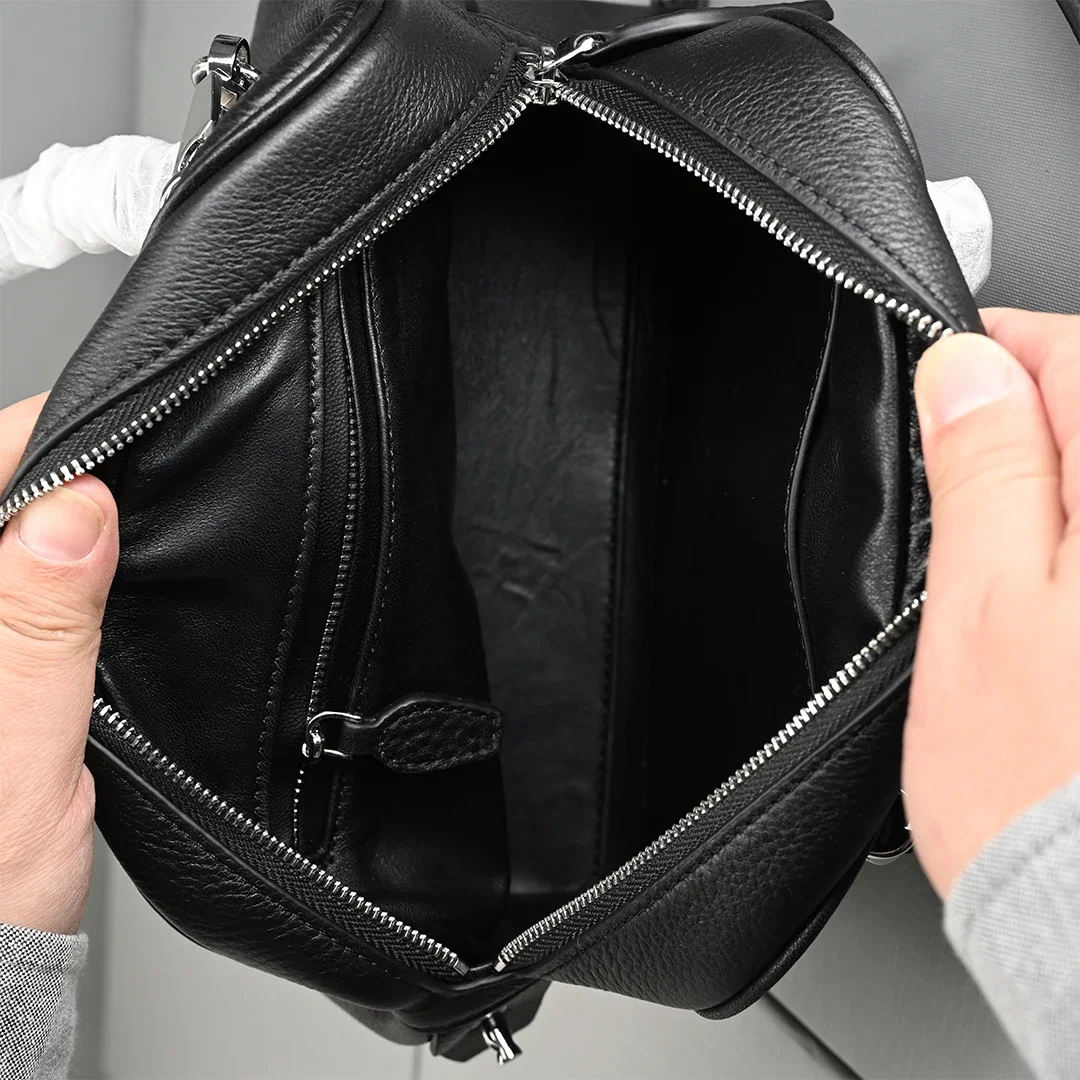 22cm Genuine Leather Bowling Bag Top Layer Cowhide Handbag Sheepskin Lining Woman Shoulder Crossbody Fashion Trend Small Bag - Image 5