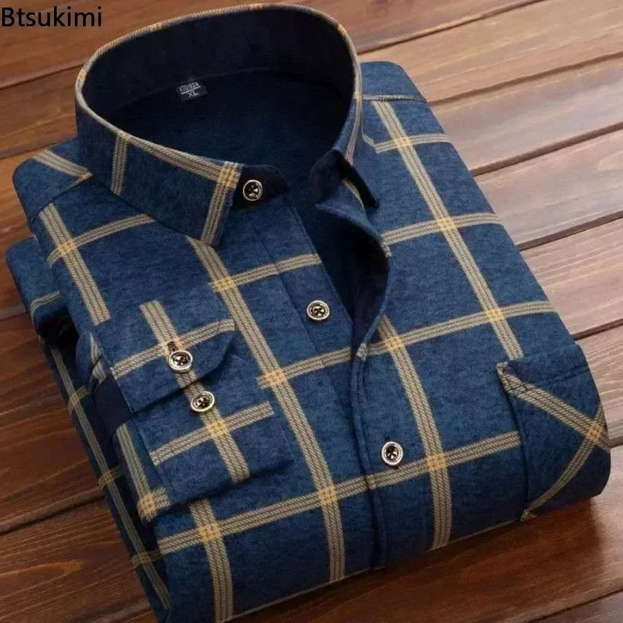 2024 Men's Autumn Winter Casual Long Sleeve Plaid Shirt Thick Warm Men's Casual High Quality Soft Large Size Warm Shirt Tops 4XL - Image 4