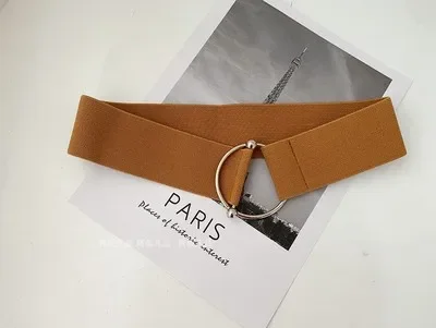 Belts for Women Black Simple Waist Elastic Ladies Band Round Buckle Decoration Coat Sweater Fashion Dress Rice White - Image 4