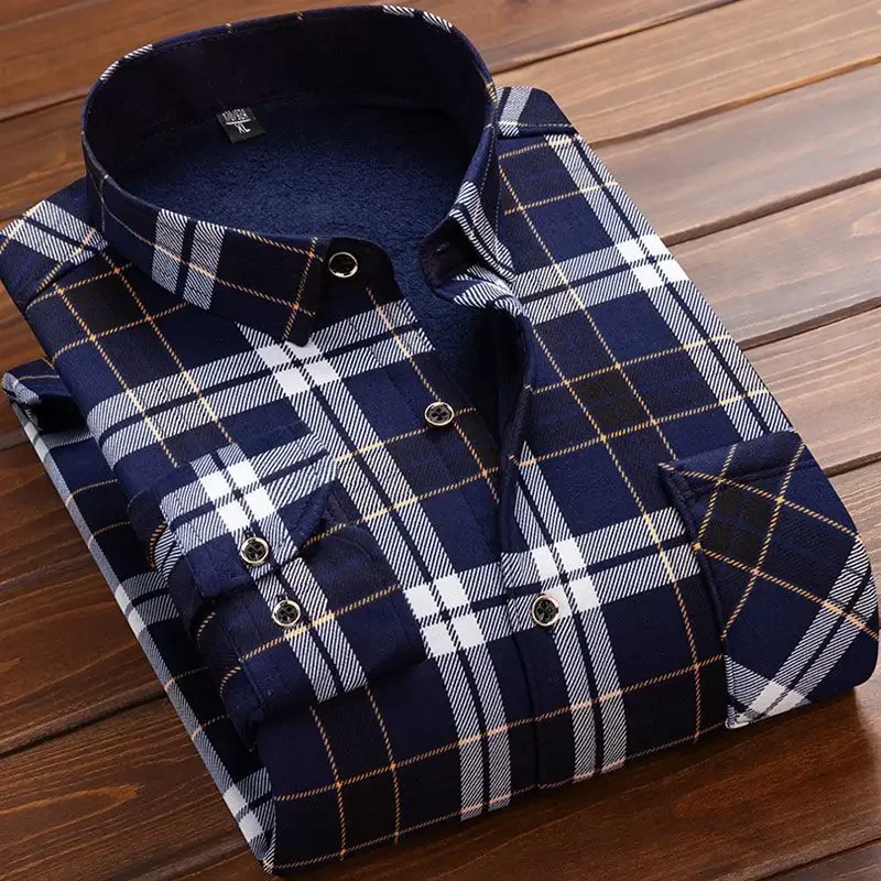 2024 Men's Autumn Winter Casual Long Sleeve Plaid Shirt Thick Warm Men's Casual High Quality Soft Large Size Warm Shirt Tops 4XL - Image 18