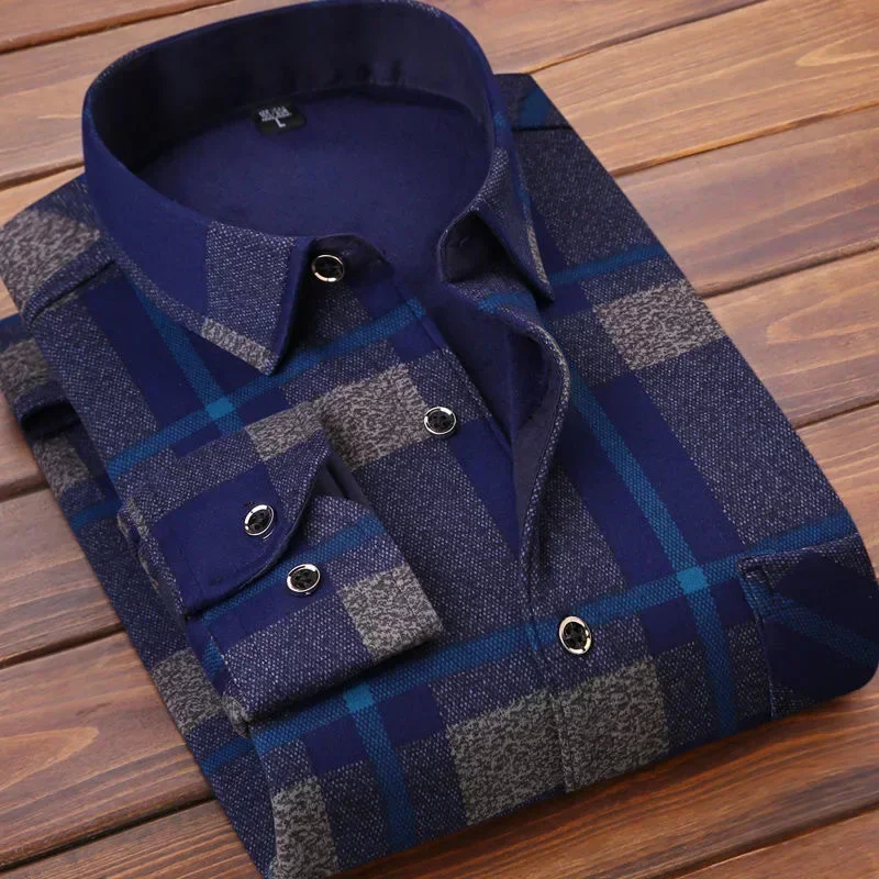 2024 Men's Autumn Winter Casual Long Sleeve Plaid Shirt Thick Warm Men's Casual High Quality Soft Large Size Warm Shirt Tops 4XL - Image 7