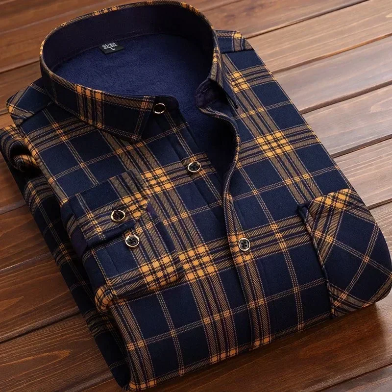 2024 Men's Autumn Winter Casual Long Sleeve Plaid Shirt Thick Warm Men's Casual High Quality Soft Large Size Warm Shirt Tops 4XL - Image 15
