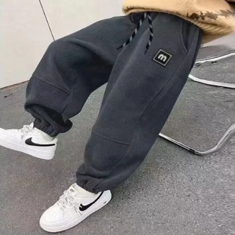 -30° Boys Lambswool Pnats Children Snow Warm Padded Trousers Teenager Winter Thicken Sweatpants Kids Plus Velvet Clothing 3-12Y - Image 4