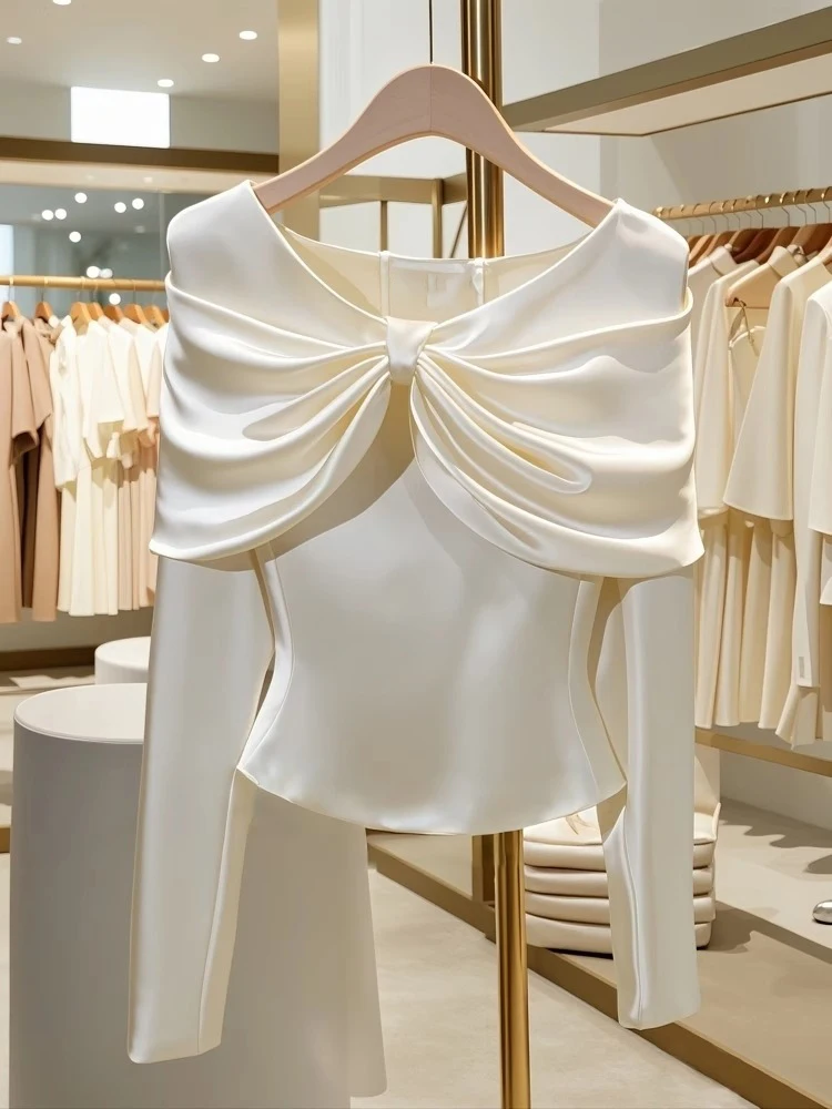 Autumn Spring 2025 Women's Blouse Elegant Ruffled Ruched Slim Waist Top Shirt Long Sleeve Casual 40916 - Image 4