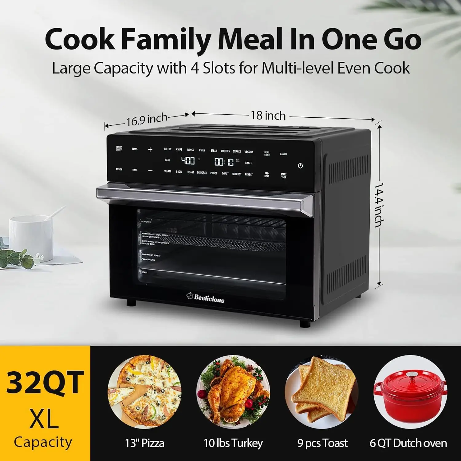 32QT Extra Large Air Fryer,19-In-1 Air Fryer Toaster Oven Combo with Rotisserie and Dehydrator,Digital Convection Oven Counterto - Image 2