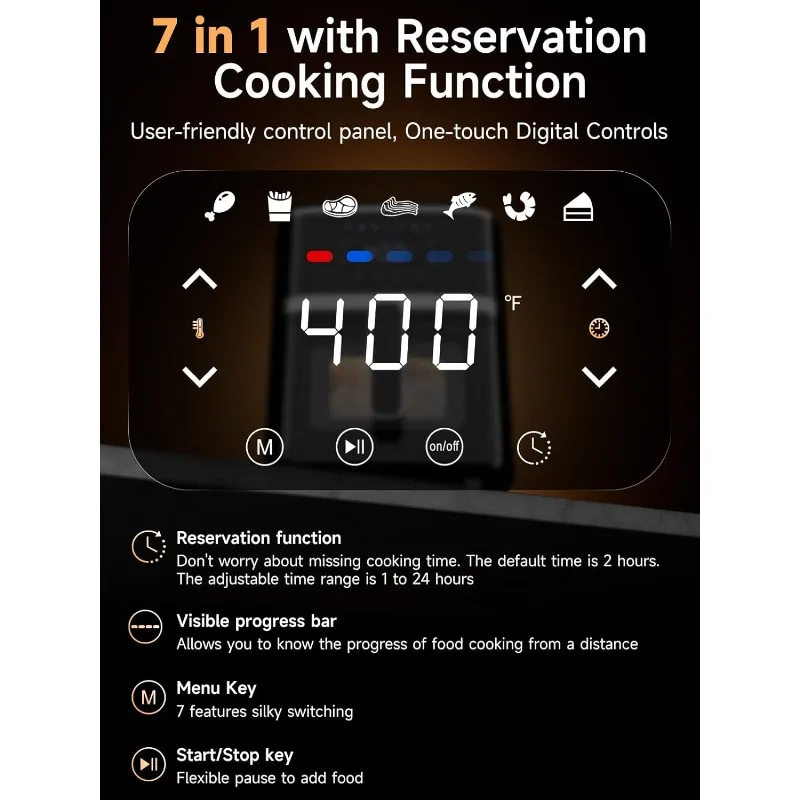 Air Fryer Oven 5.28 Quart, 7-in-1 Digital Display Compact Cooker with Easy View Window, Nonstick and Dishwasher Safe Basket - Image 2