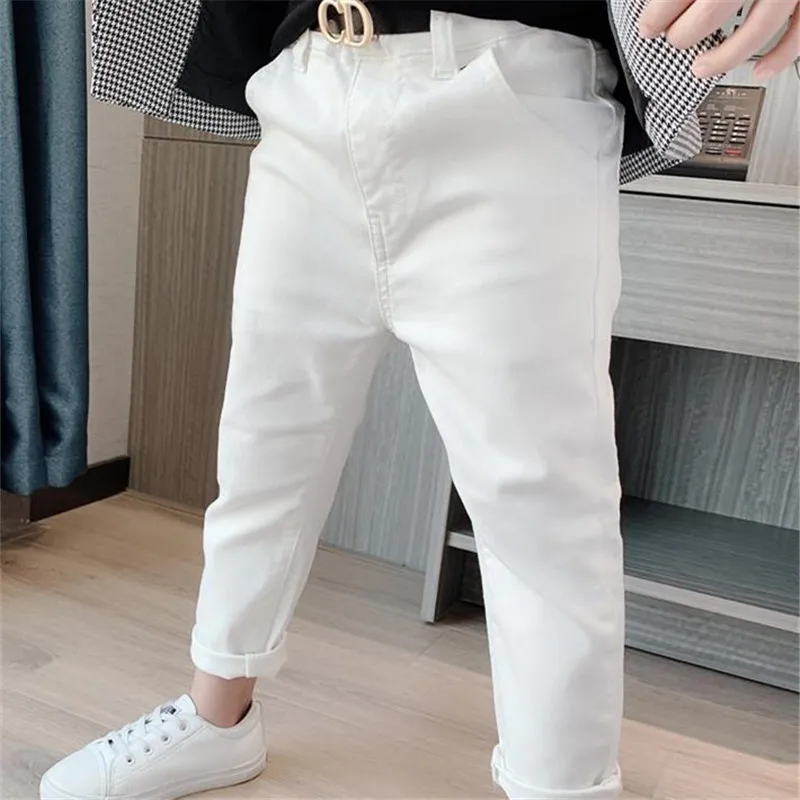 Children's Spring and Autumn New White Boys' Pants Baby Elastic Slim Fit Middle And Big School Cotton Trousers FOR Kids - Image 8