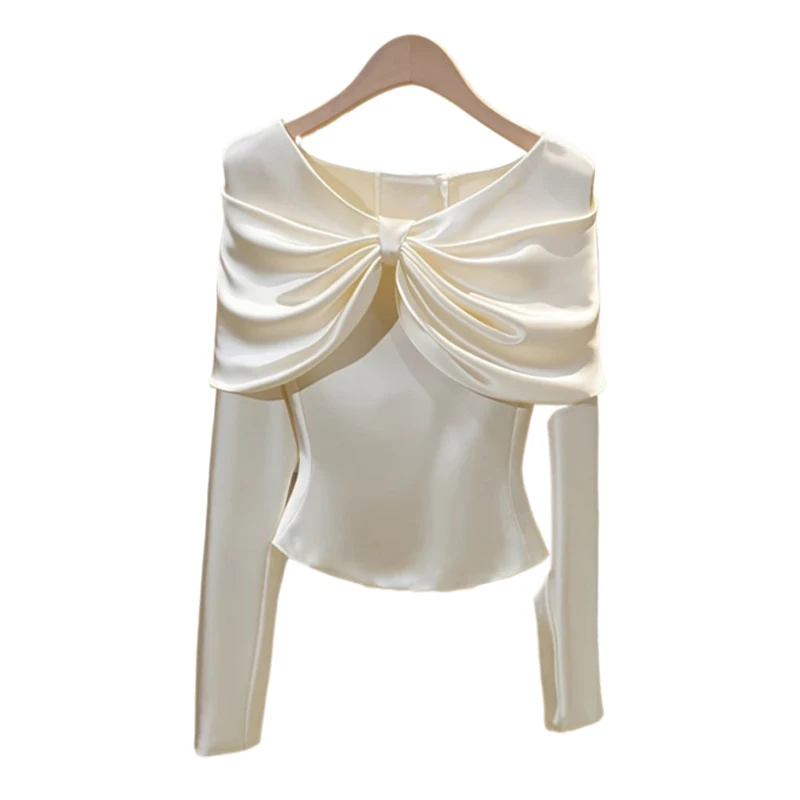 Autumn Spring 2025 Women's Blouse Elegant Ruffled Ruched Slim Waist Top Shirt Long Sleeve Casual 40916 - Image 5