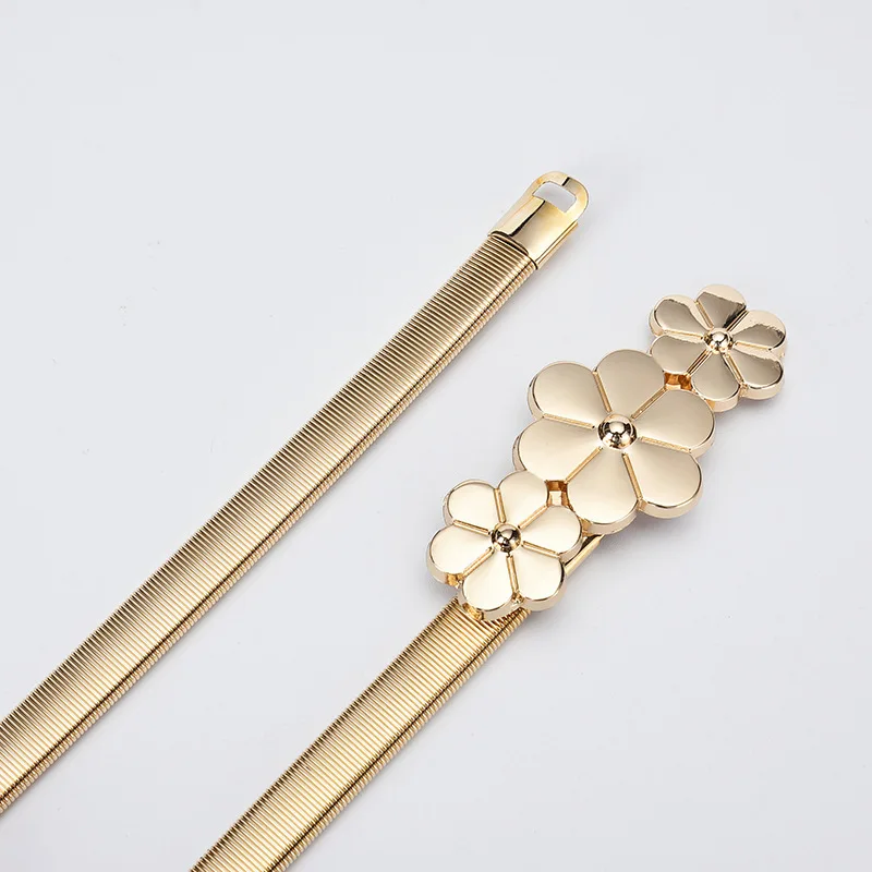 Gold Silver Leaf Metal Women's Belt Spring Gold Leaf Belt Elastic Waist Seal Women's Dress Waist Chain - Image 4