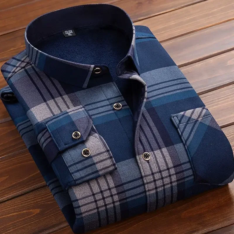 2024 Men's Autumn Winter Casual Long Sleeve Plaid Shirt Thick Warm Men's Casual High Quality Soft Large Size Warm Shirt Tops 4XL - Image 19