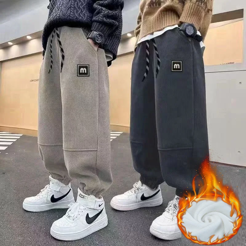 -30° Boys Lambswool Pnats Children Snow Warm Padded Trousers Teenager Winter Thicken Sweatpants Kids Plus Velvet Clothing 3-12Y - Image 3