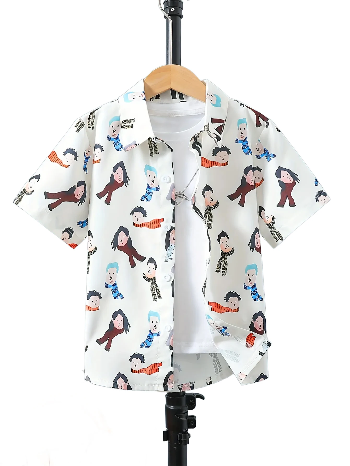 2024 Kids Clothes Cartoon Beach Print Boys Creative Shirt Casual Short Sleeve Tops Boys Clothes for Summer Children's Blouse - Image 4