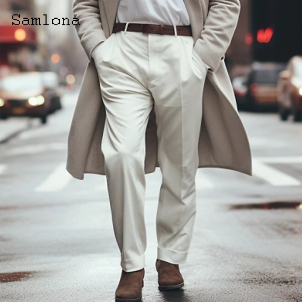 2023 Men's Stand Pocket Elegant Wide Leg Pants Solid White Party Wedding Trousers Plus Size Mens Fashion Buttons Up Suit Pants - Image 11