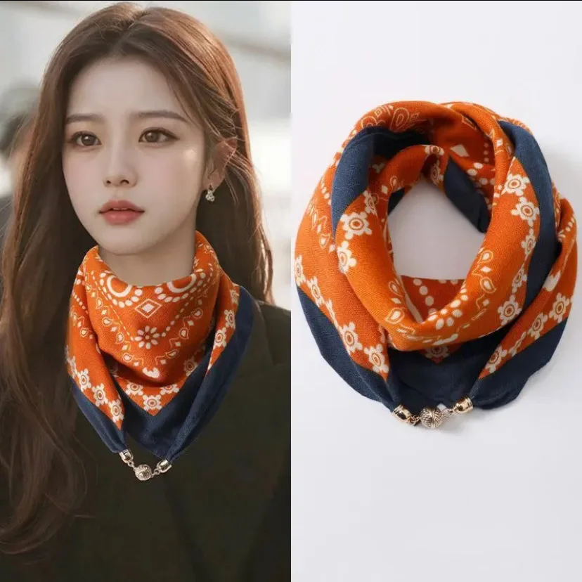 Hot Magnetic Triangle Neck Protection Scarf for Women in Autumn and Winter 2025 New Cotton and Linen Scarf High-end Neck Scarf - Image 4