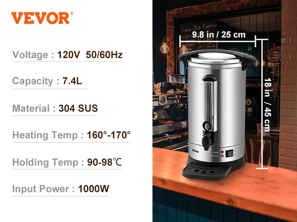 VEVOR Commercial Coffee Urn 50 Cups Stainless Steel Large Coffee Dispenser with Detachable Power Cord for Easy Cleaning - Image 6