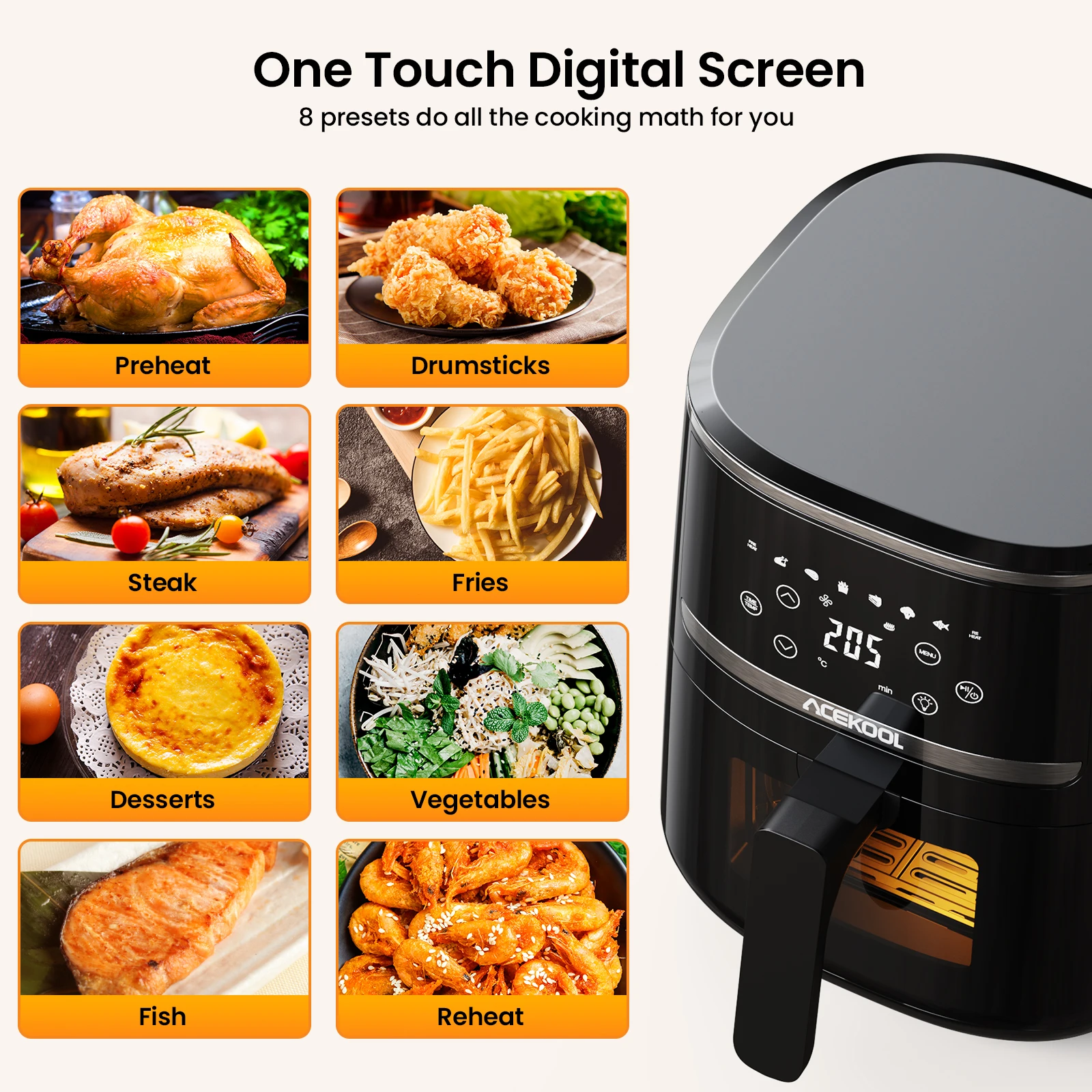 Air Fryer 5 Quart, Digital Display Air Fryer Toaster Oven Combo with 8 Cooking Presets Oilless Cooker for Quick Meal - Image 3