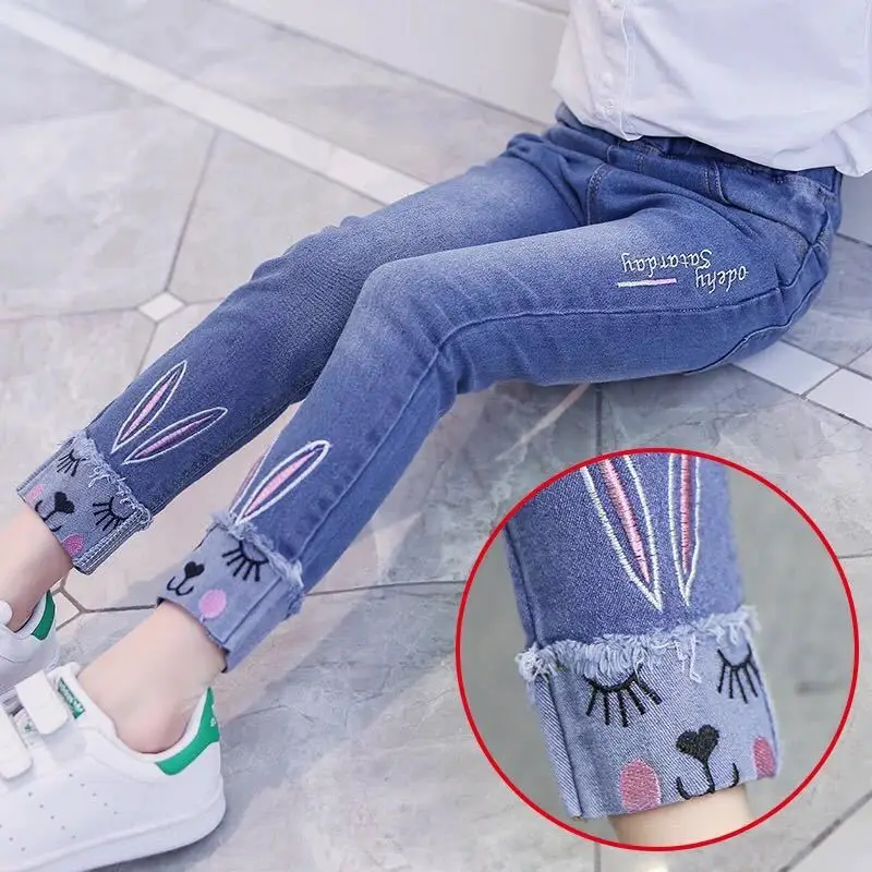 New Girls Fashion Jeans Spring Summer and Autumn Soft Casual Boutique Cotton Kawaii Girls Elegant Jean Kids Pants 3-12Y