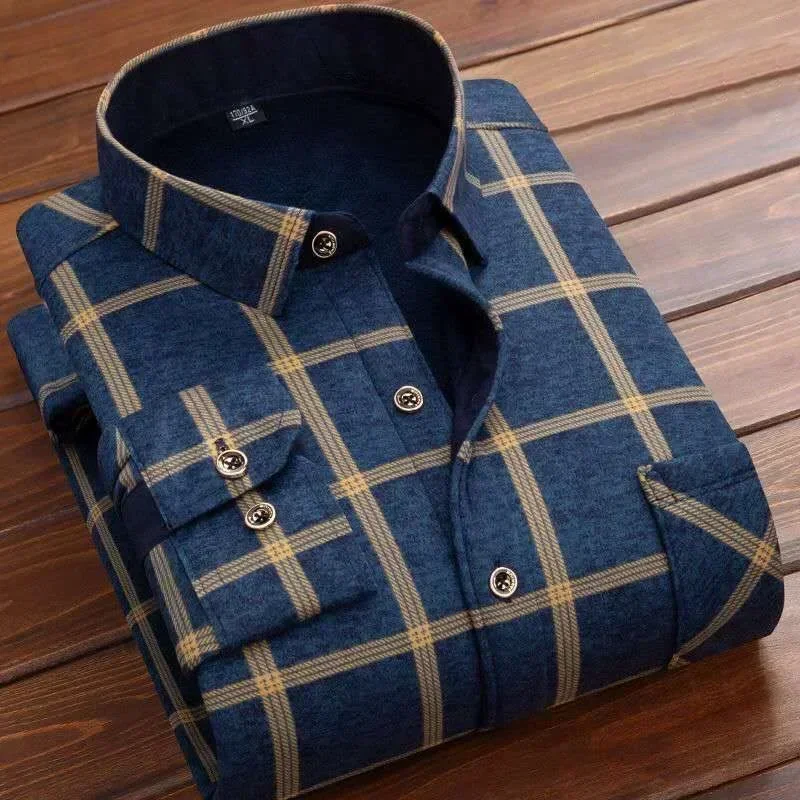 2024 Men's Autumn Winter Casual Long Sleeve Plaid Shirt Thick Warm Men's Casual High Quality Soft Large Size Warm Shirt Tops 4XL - Image 16