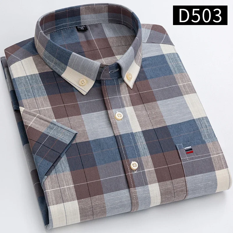 100% Cotton Breathable Men Oxford Short Sleeve Summer Plaid Shirts Striped Male Clothes Business Regular Fit Oversized - Image 13