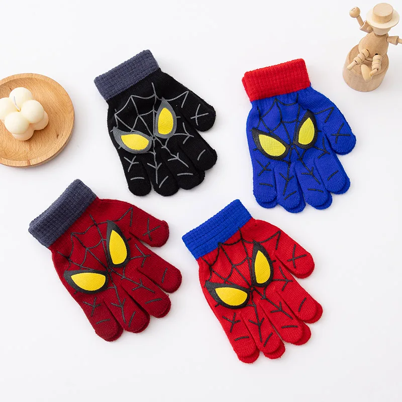 3-8 Years Autumn Winter Kids Knitted Gloves Cute Cartoon Spider Full Finger Boys Warm Outdoors Children Mittens - Image 2