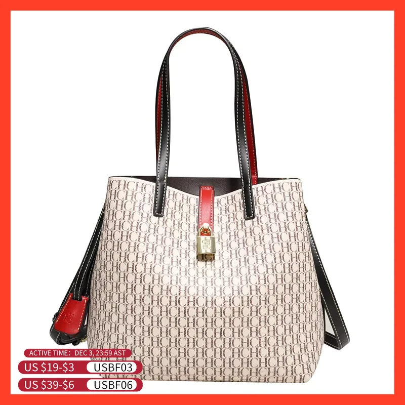 CH Women's Bag 2024 New Large Capacity Single Shoulder Messenger Small Bucket Bag 100% Leather Metal Decoration Women's