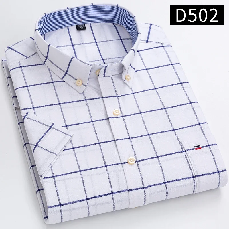 100% Cotton Breathable Men Oxford Short Sleeve Summer Plaid Shirts Striped Male Clothes Business Regular Fit Oversized - Image 8