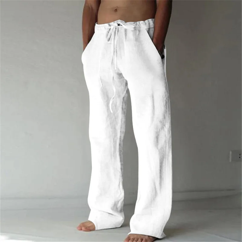2023 new Mens Summer Casual Cotton Linen Loose Drawstring Yoga Pants Trousers Men Clothing Pantalones De Hombre Mens Pants - Image 5