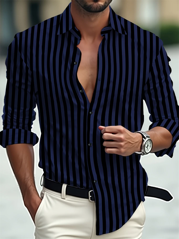 2025 Men's Shirt Business Button Down Shirt Summer Solid Color Long Sleeve Lapel Vacation Shirt Fashion Temperament Casual Tops - Image 8