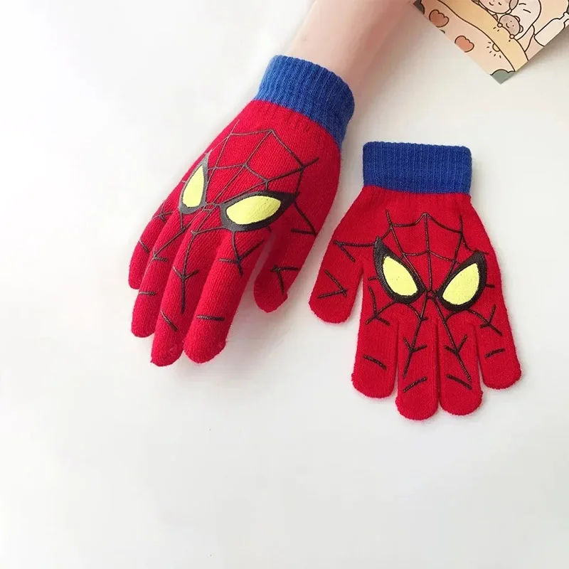 3-8 Years Autumn Winter Kids Knitted Gloves Cute Cartoon Spider Full Finger Boys Warm Outdoors Children Mittens - Image 3