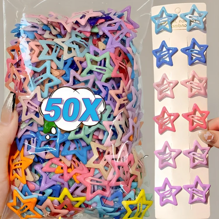 10/50pcs Colorful Kawaii Star Barrettes Y2K Sweet Girls BB Solid Star Hairclips Metal Snap Clip Headdress Hair Jewelry Gifts - Image 5