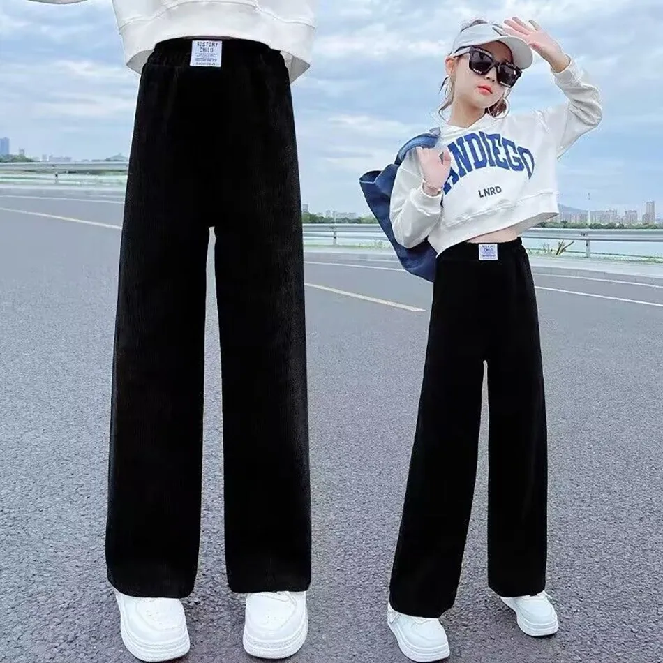 Girls Wide Leg Pants New Spring and Autumn Trendy Children's Corduroy Casual Straight Leg Pants Girls Trend Slimming Long Pants - Image 2