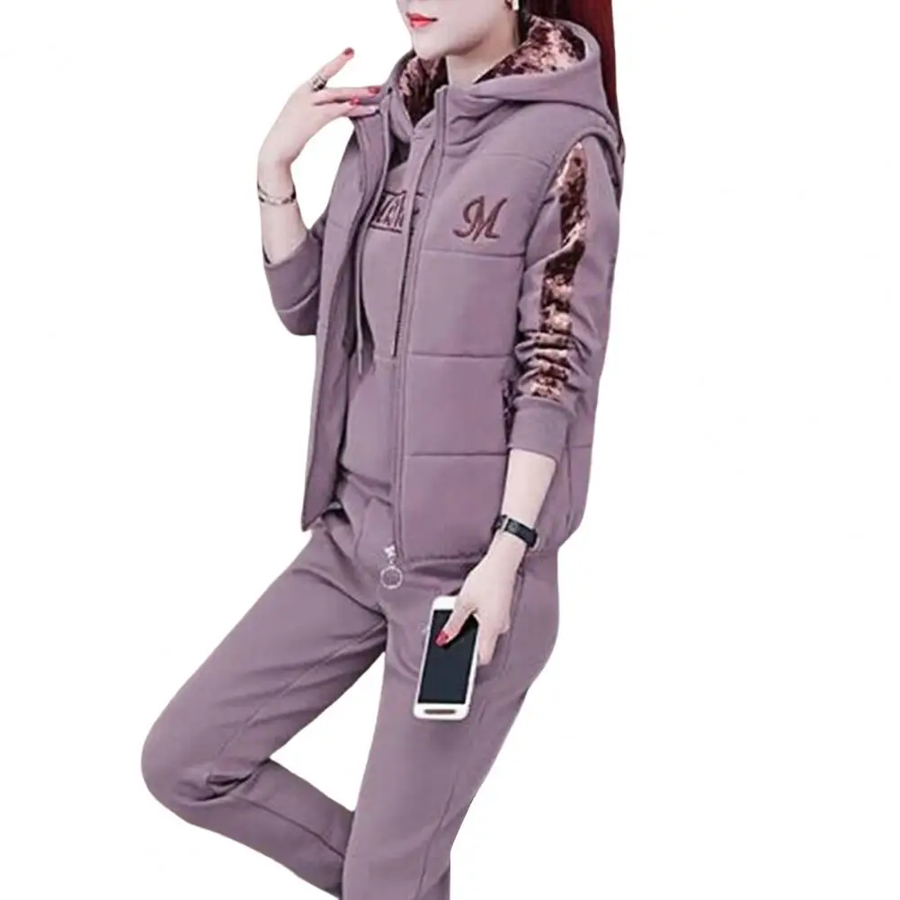 Fashion Warm Three Piece Set Women Outfit 2022 Fall Winter Thicken Tracksuit Casual Waistcoat + Hoodies + Pant Female Sweat Suit - Image 10