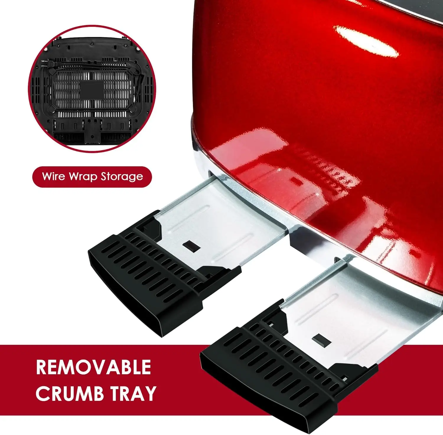 4 Slice Toaster Retro Stainless Steel Toasters with Bagel Defrost Cancel Function 6 Browning Settings Extre Wide Slot Red - Image 5