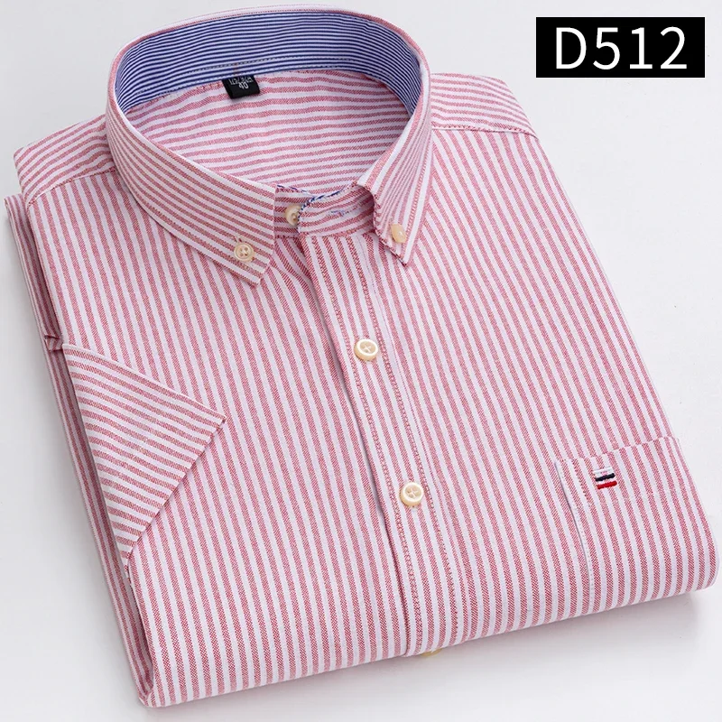 100% Cotton Breathable Men Oxford Short Sleeve Summer Plaid Shirts Striped Male Clothes Business Regular Fit Oversized - Image 21