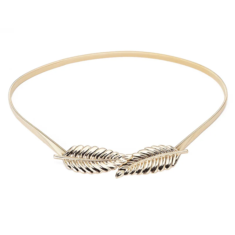 Gold Silver Leaf Metal Women's Belt Spring Gold Leaf Belt Elastic Waist Seal Women's Dress Waist Chain - Image 2